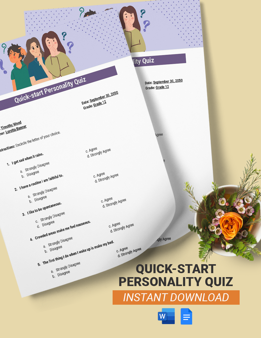 Quick-start Personality Quiz Template in Word, Google Docs