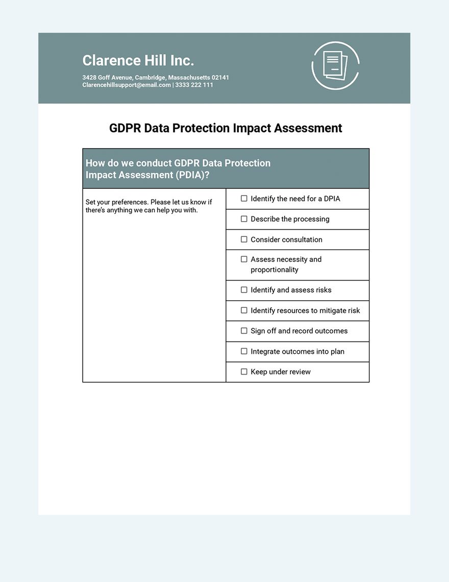 GDPR Data Protection Impact Assessment Template