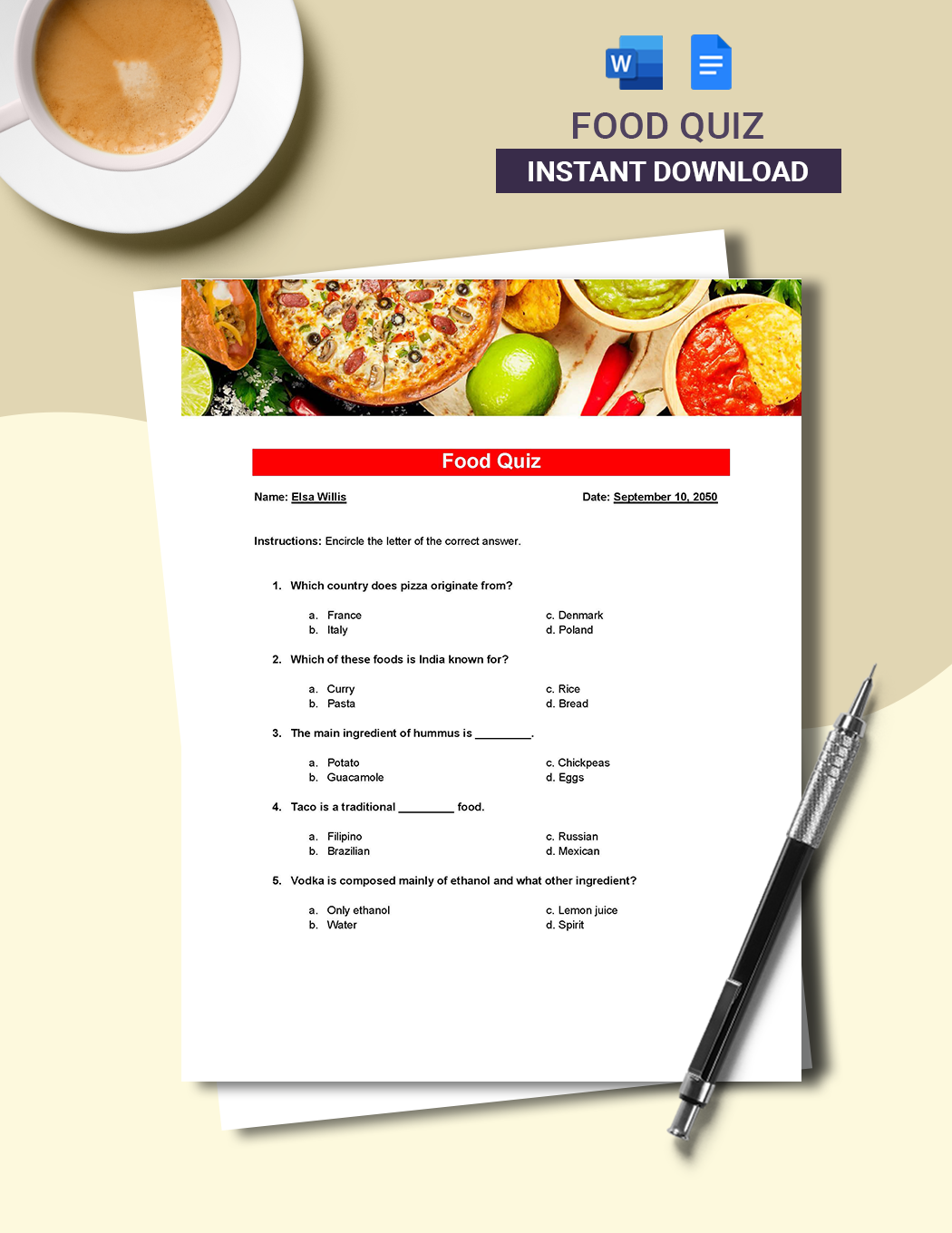 Online Food Quiz Template