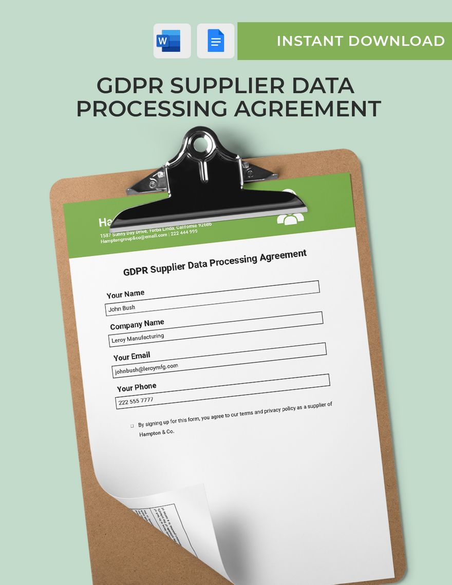 GDPR Supplier Data Processing Agreement