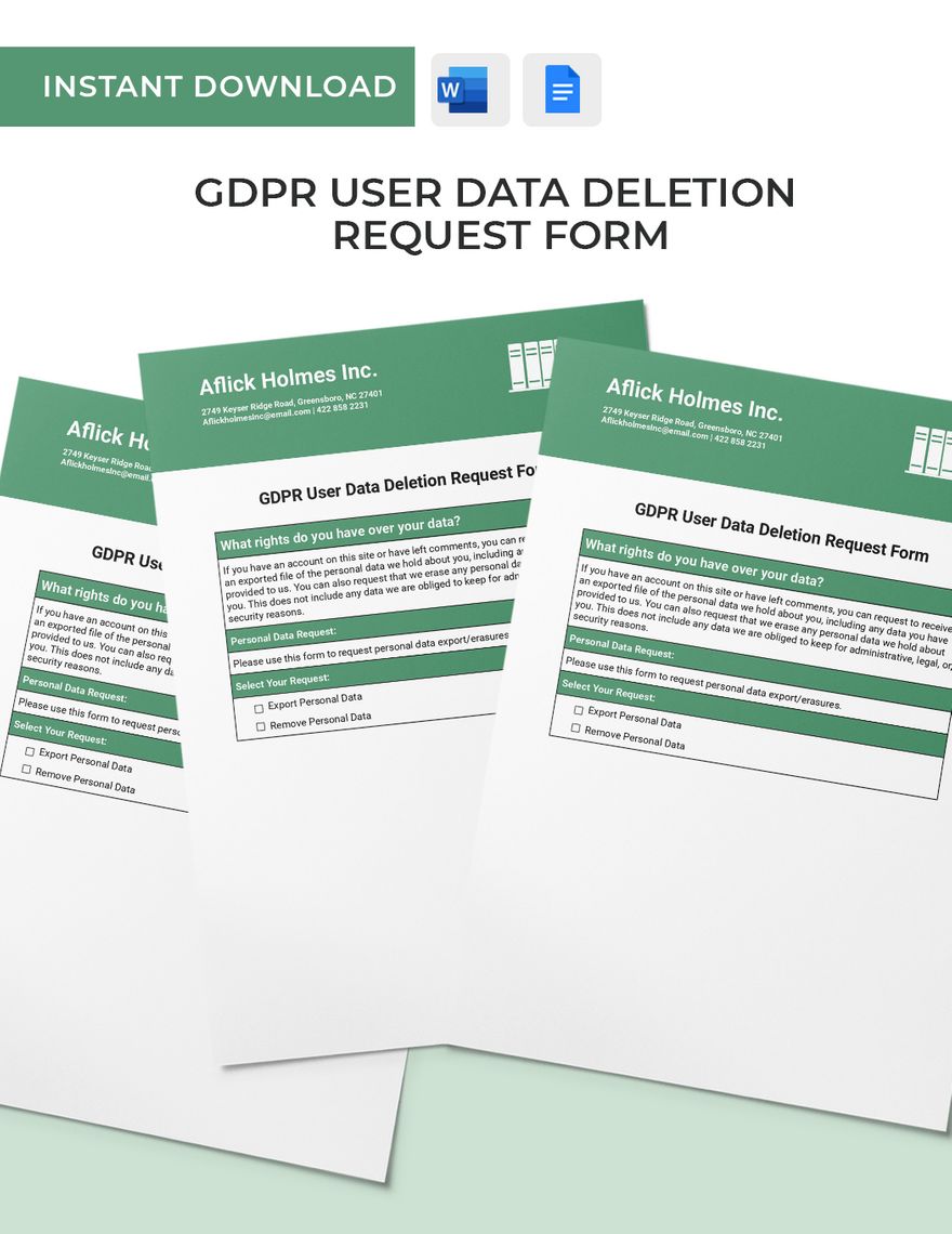 GDPR User Data Deletion Request Form