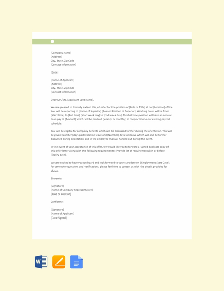 FREE Job Offer Letter Format - Word | Google Docs | Apple Pages ...