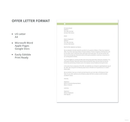 Free Job Offer Letter Format in Microsoft Word, Apple Pages, Google ...