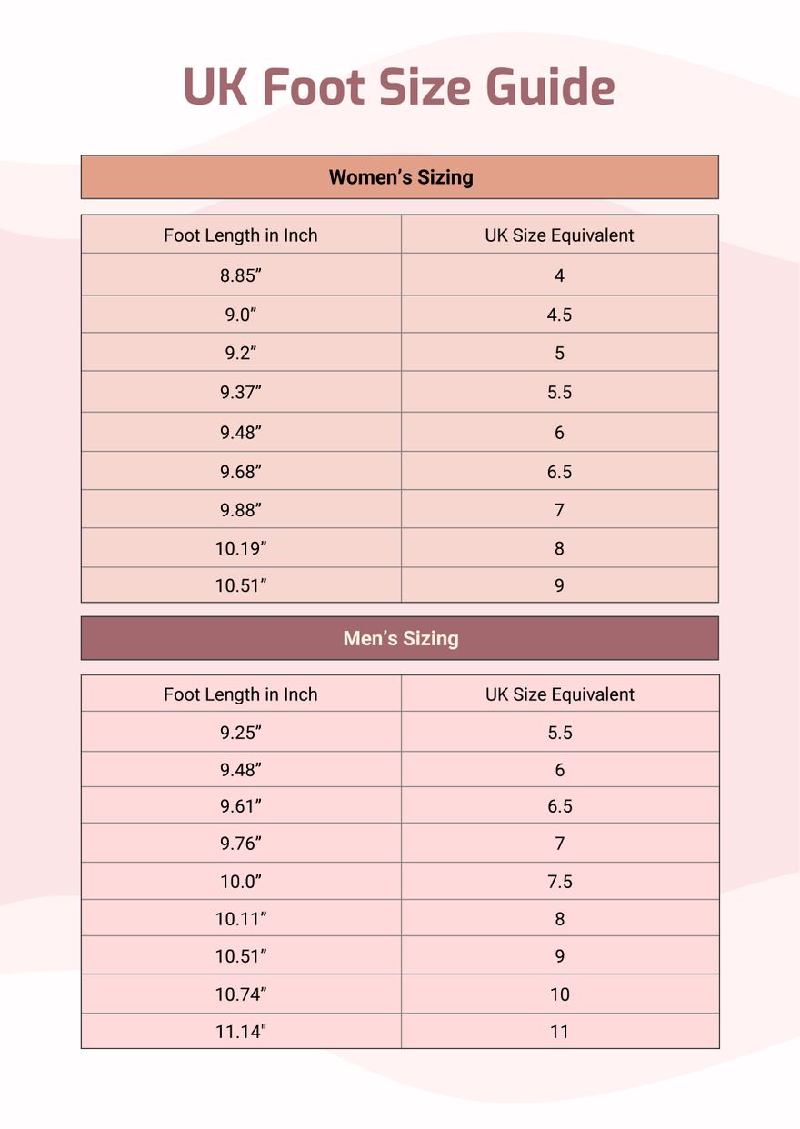 Free Uk Foot Size Chart - Download in PDF, Illustrator