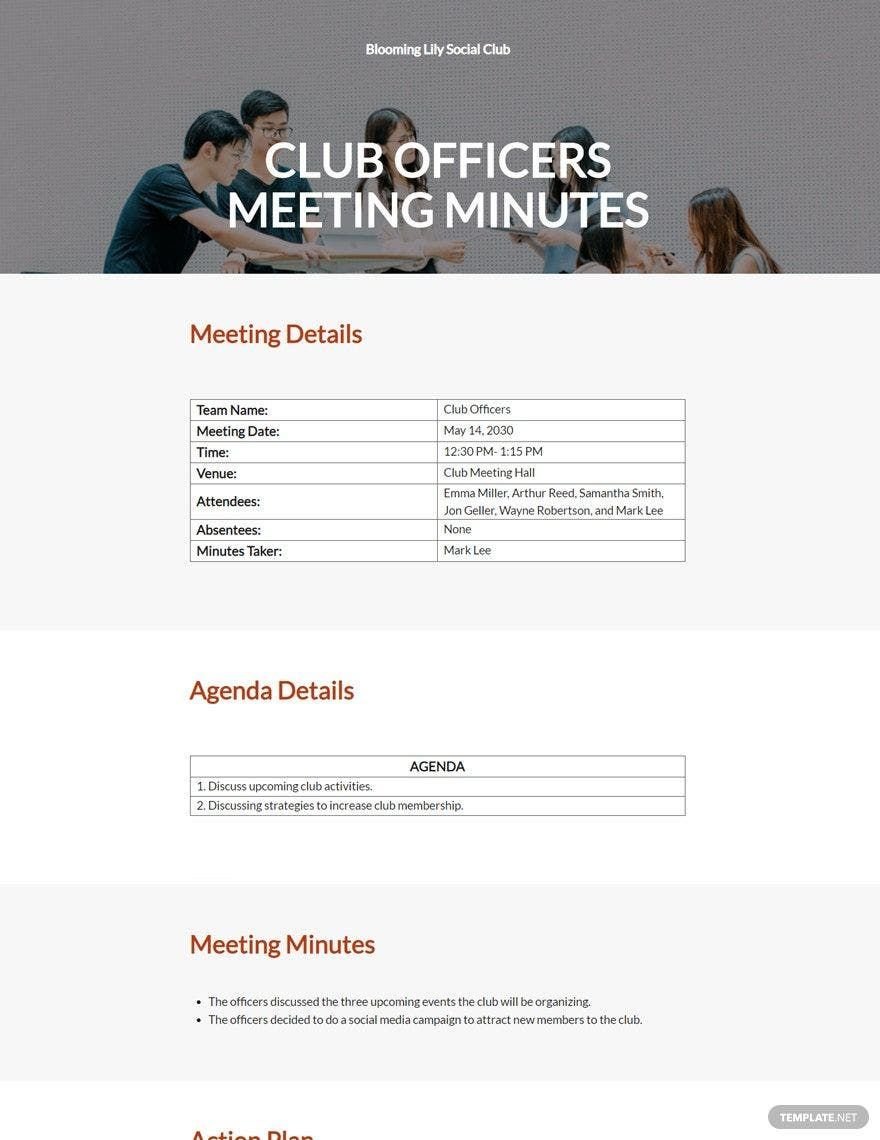 Social Club Meeting Minutes Template in Word, Google Docs, Apple Pages
