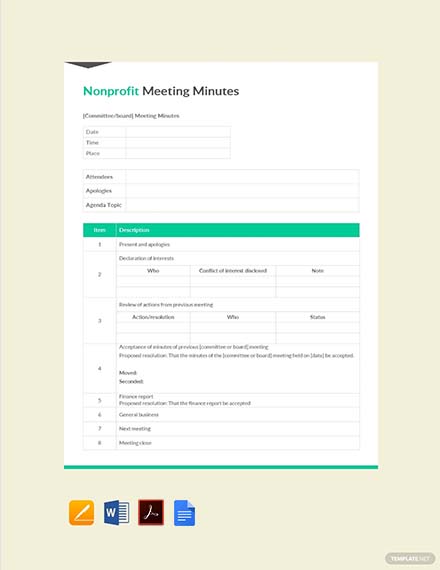 FREE Non Profit Board Meeting Minutes Template PDF Word Apple 