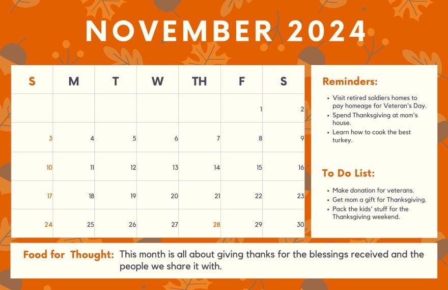 Printable November 2024 Deskpad Planner in Word, PDF, Illustrator, Apple Pages