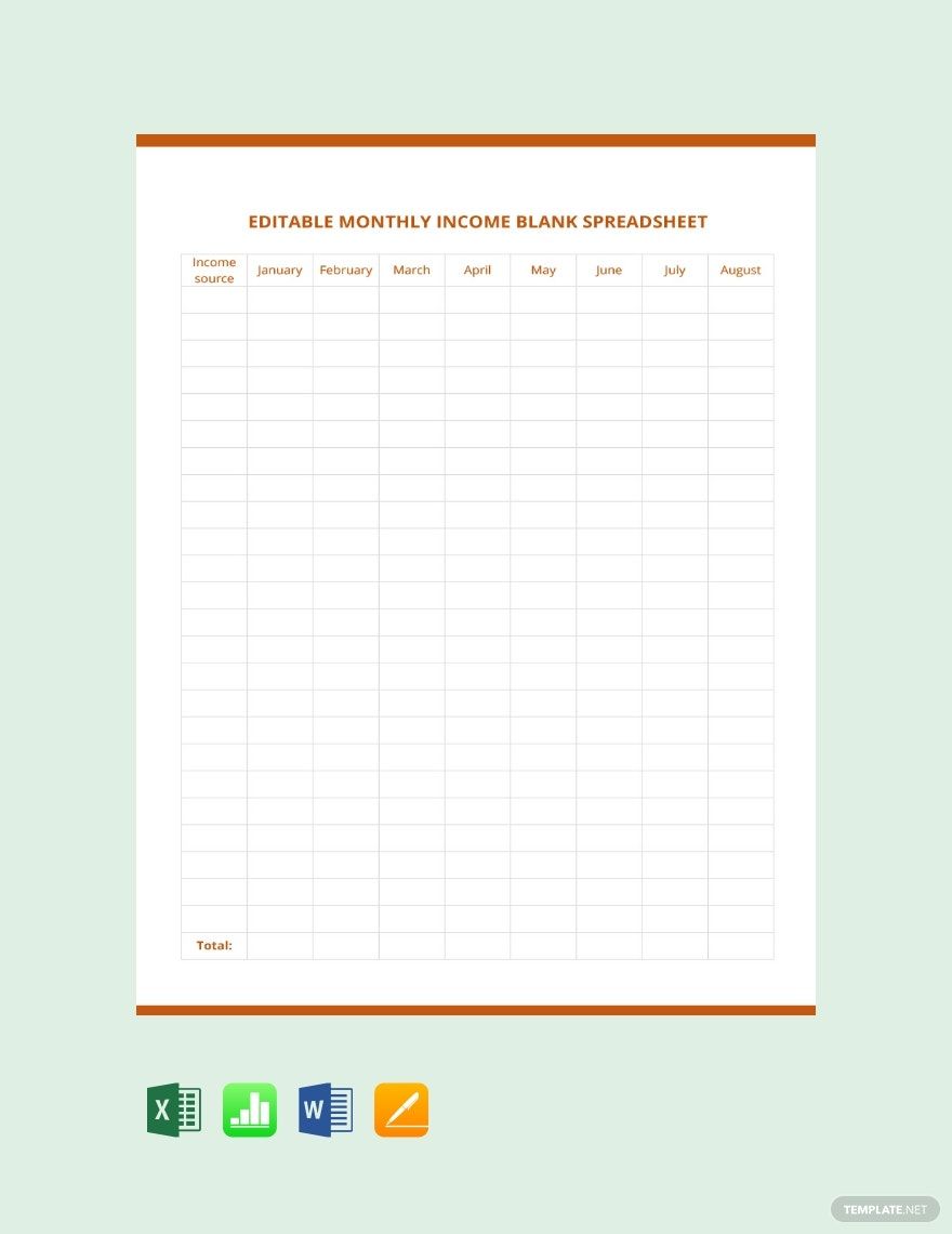 Free Editable Monthly Income Blank Spreadsheet Template