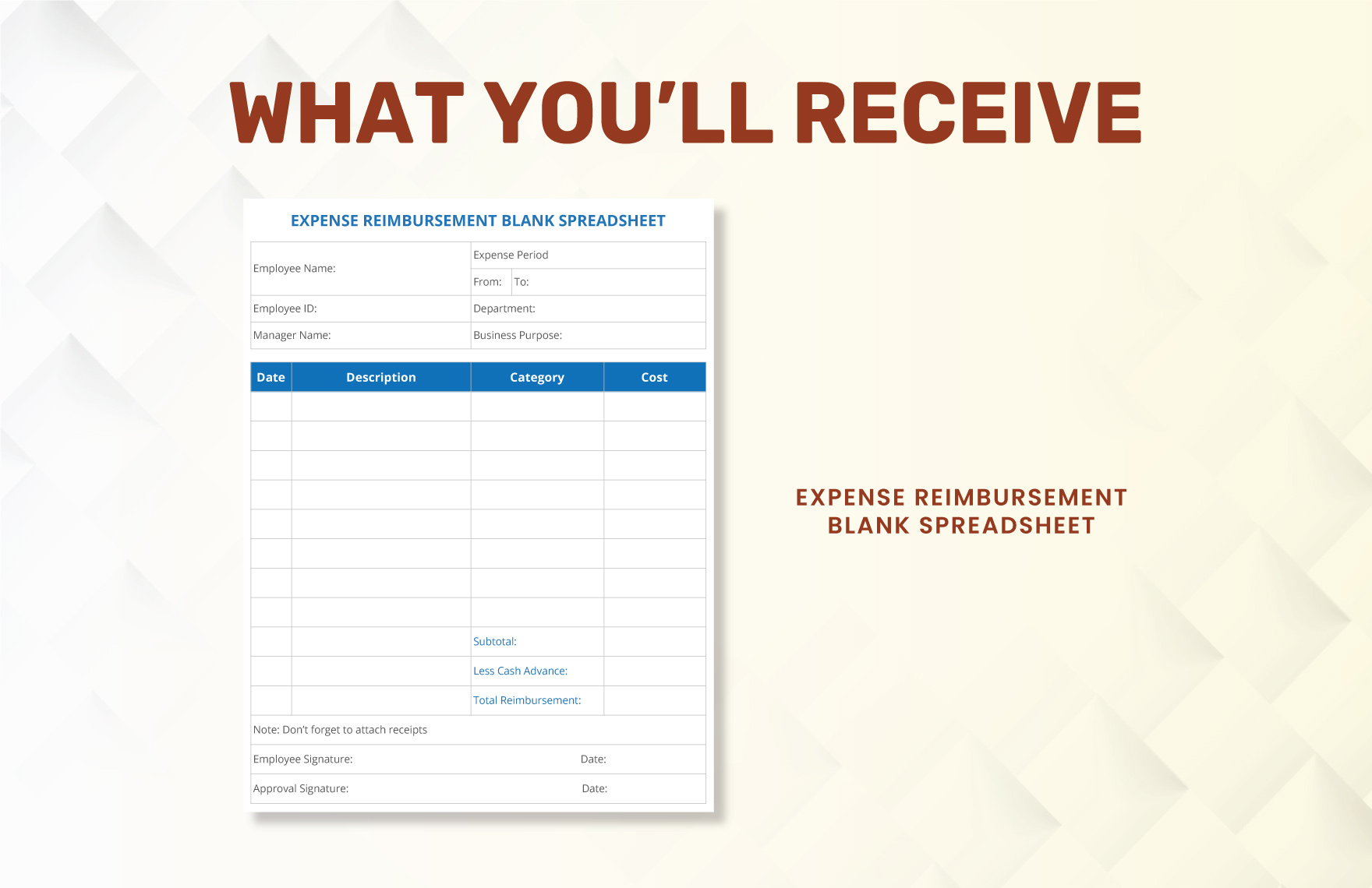 Expense Reimbursement Blank Spreadsheet Template