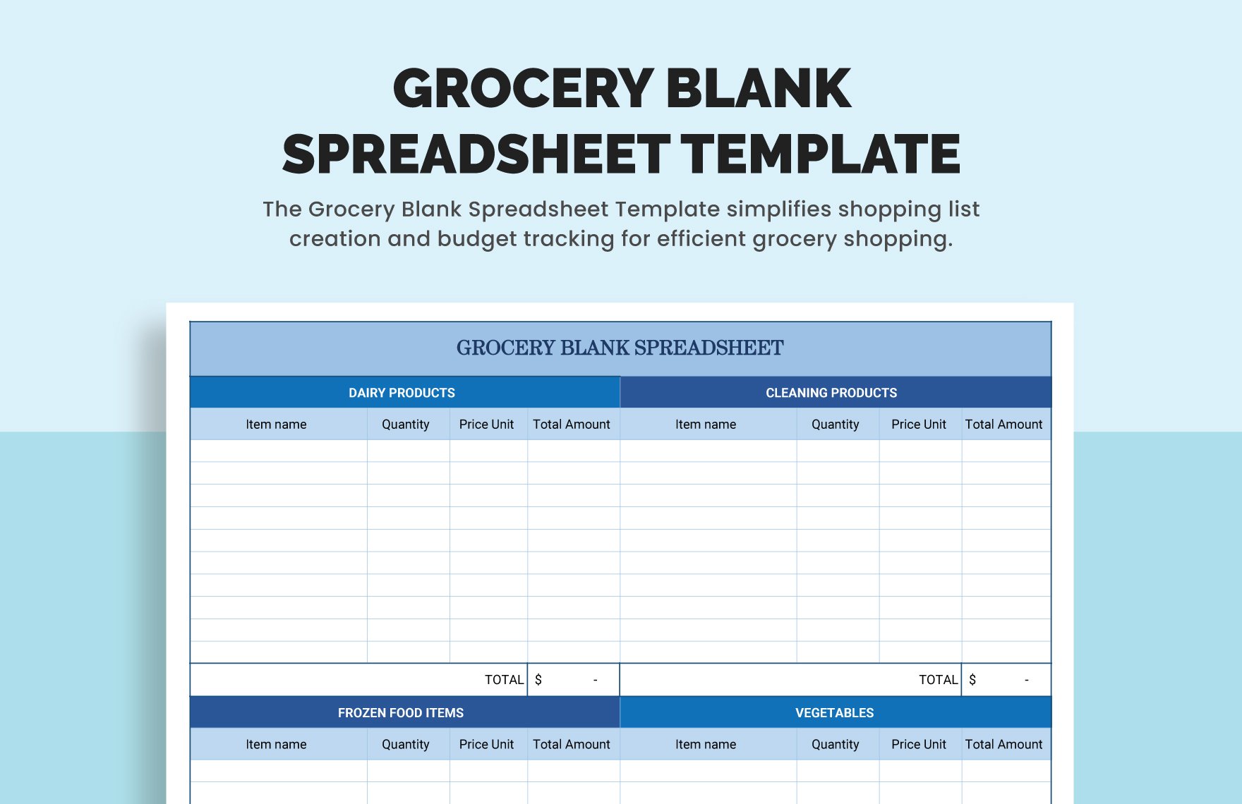 Grocery Blank Spreadsheet Template