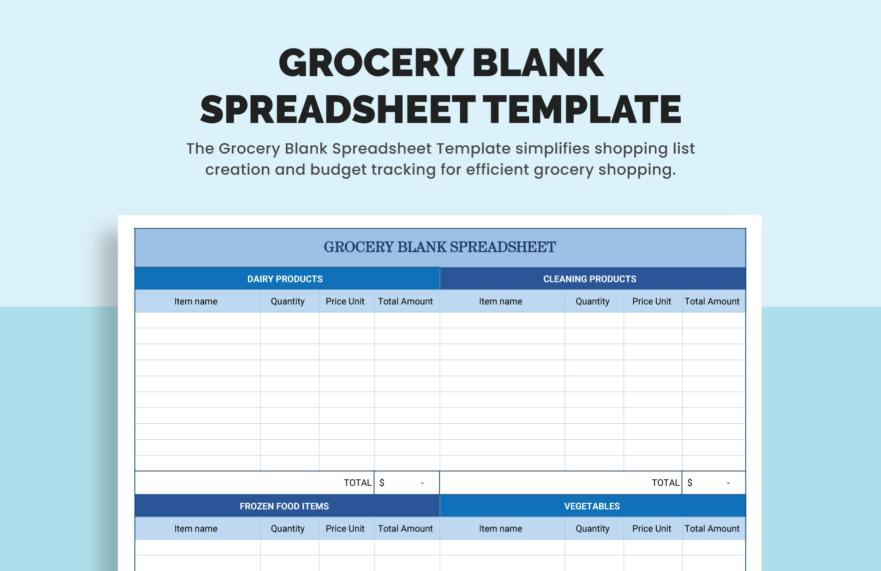 Grocery Blank Spreadsheet Template