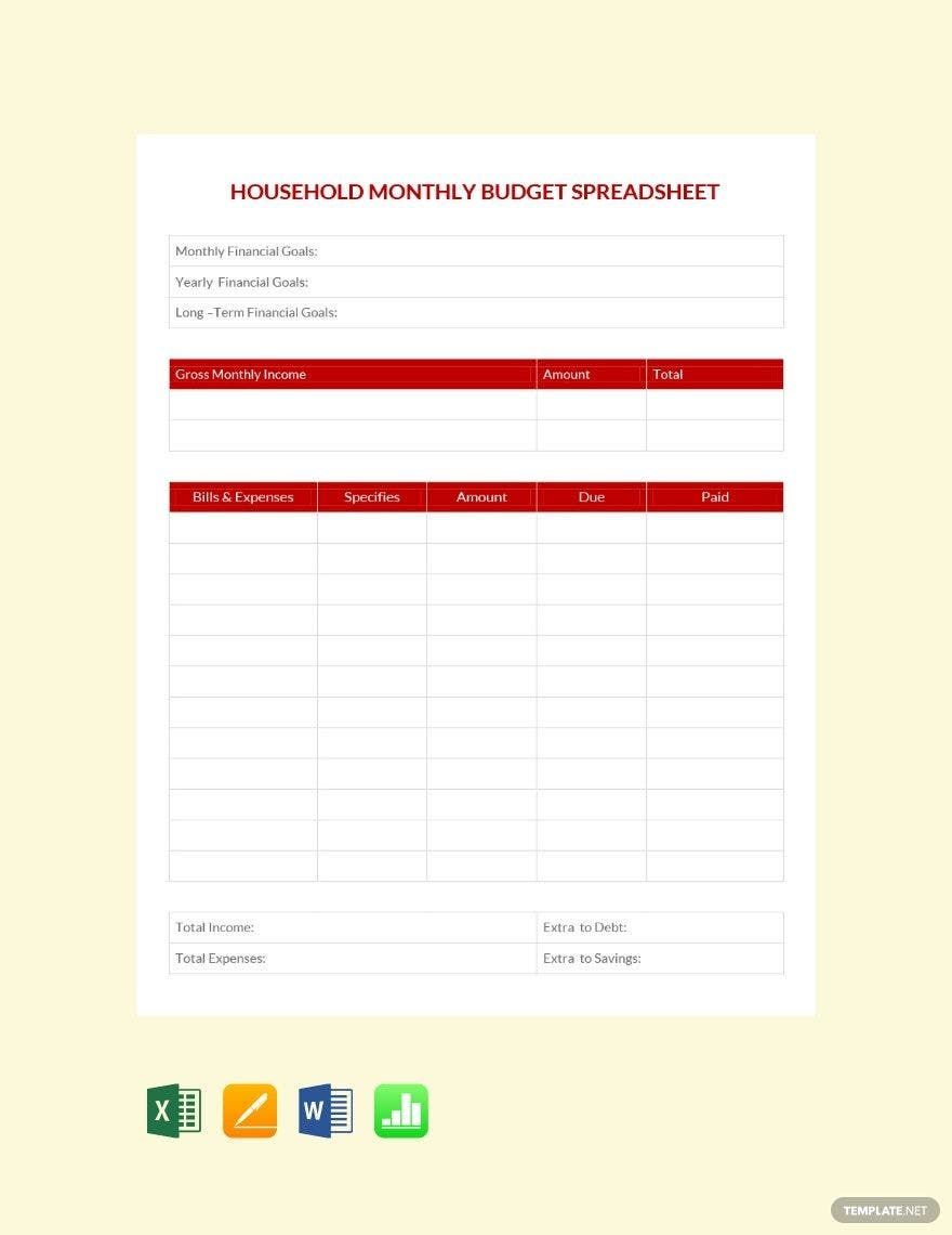 Household Monthly budget Spreadsheet Template