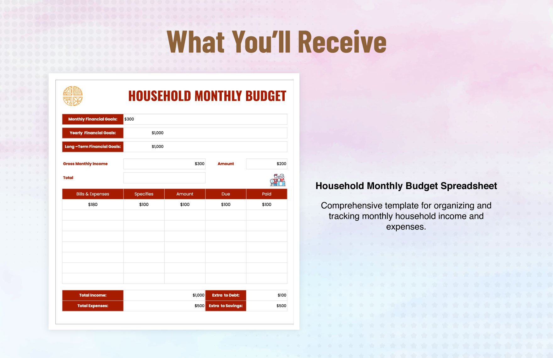 Household Monthly Budget Spreadsheet Template