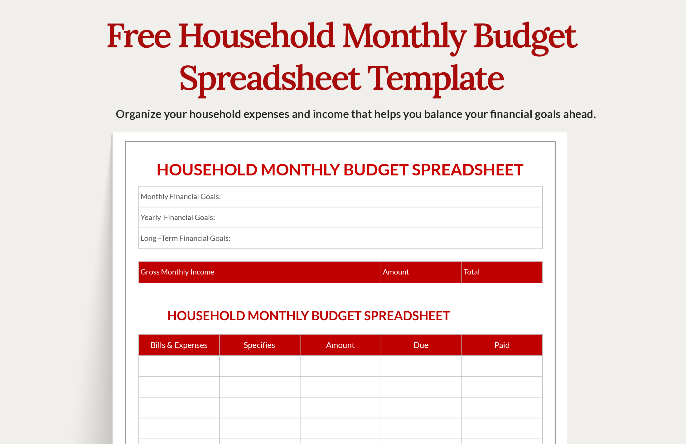 Free Household Monthly Budget Spreadsheet Template Google Docs