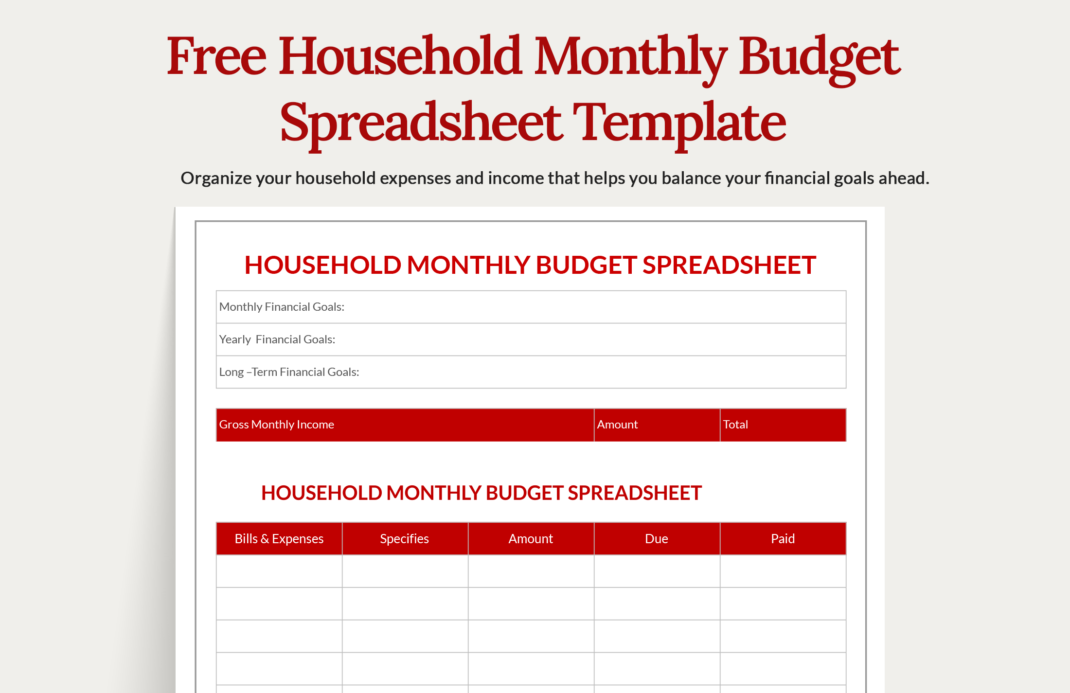 Monthly Household Budget Template Google Sheets Free Printable Worksheet
