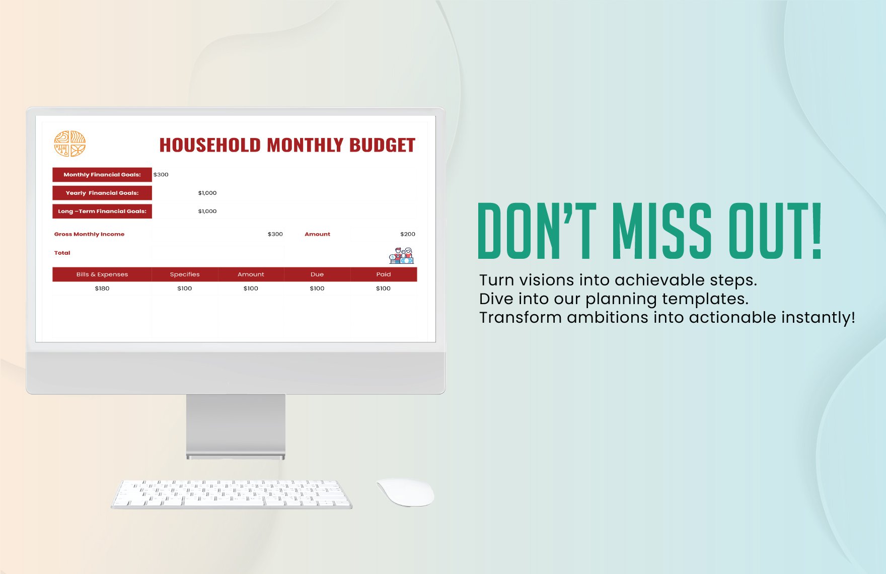 Household Monthly Budget Spreadsheet Template
