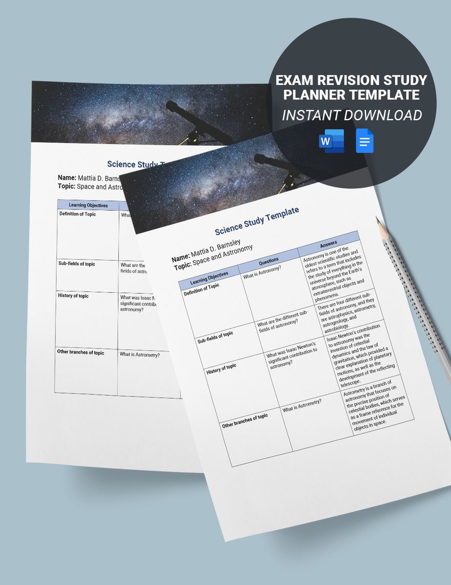 Exam Revision Study Planner Template