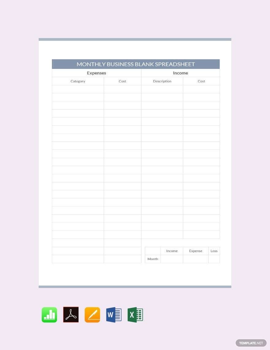 Free Monthly Business Blank Spreadsheet Template