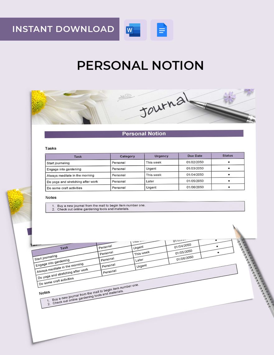 Free Personal Notion Template