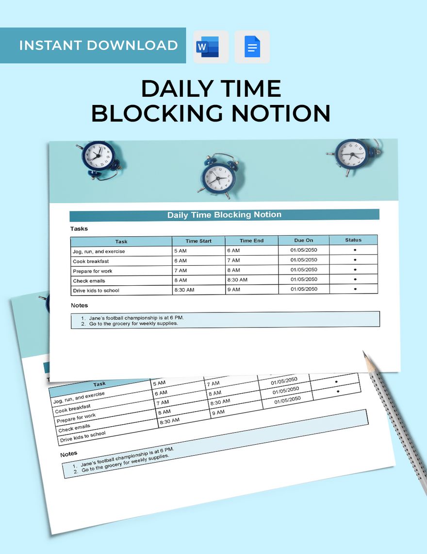 Free Daily Time Blocking Notion Template Download in Word, Google