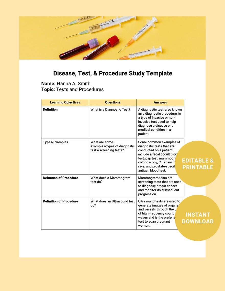 Disease, Test & Procedure Study Template