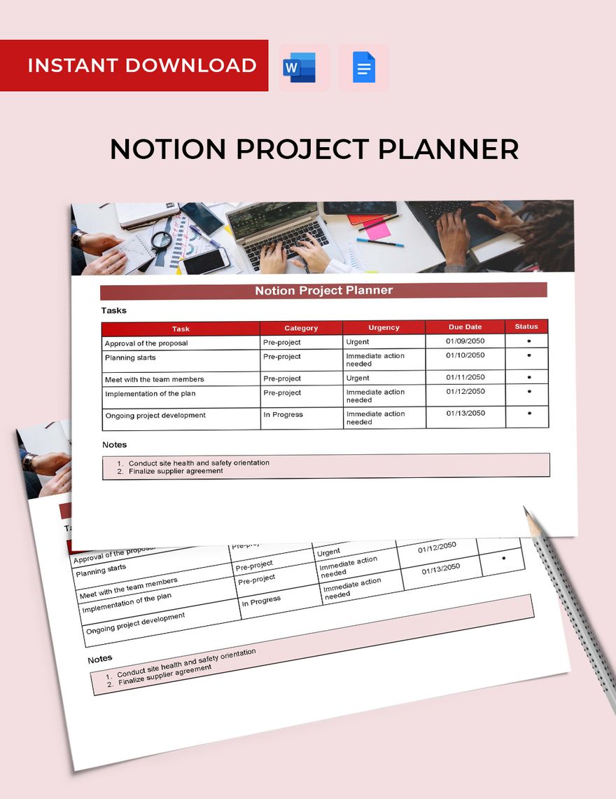 Notion Project Planner Template in Word, Google Docs