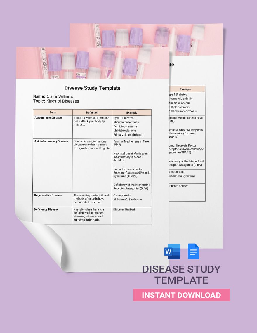 Disease Study Template in Word, Google Docs