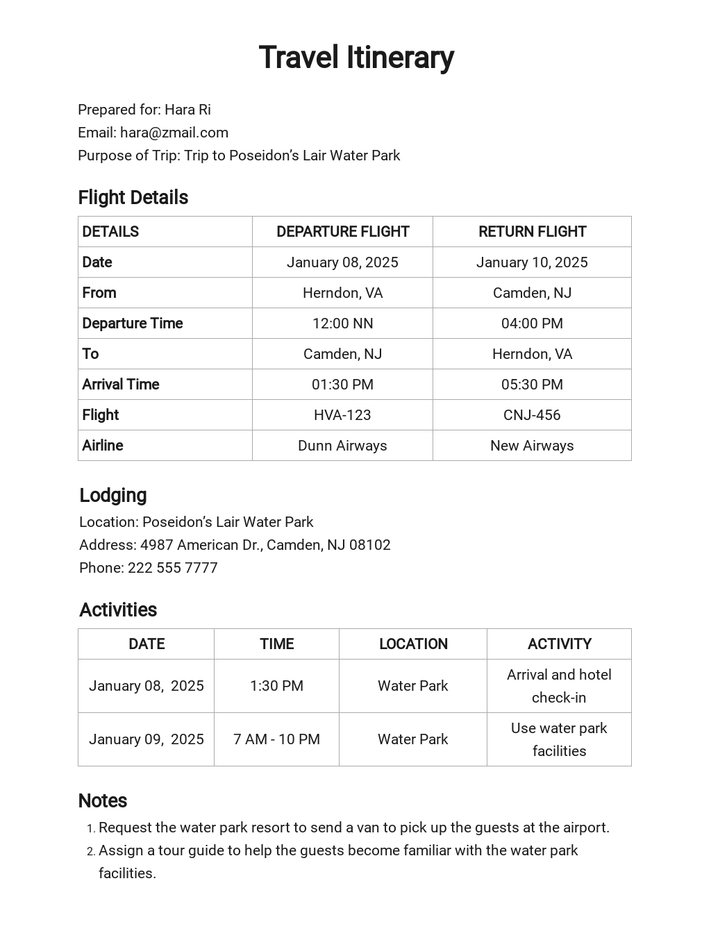 FREE Business Travel Itinerary Format Template - Word (DOC) | Excel ...