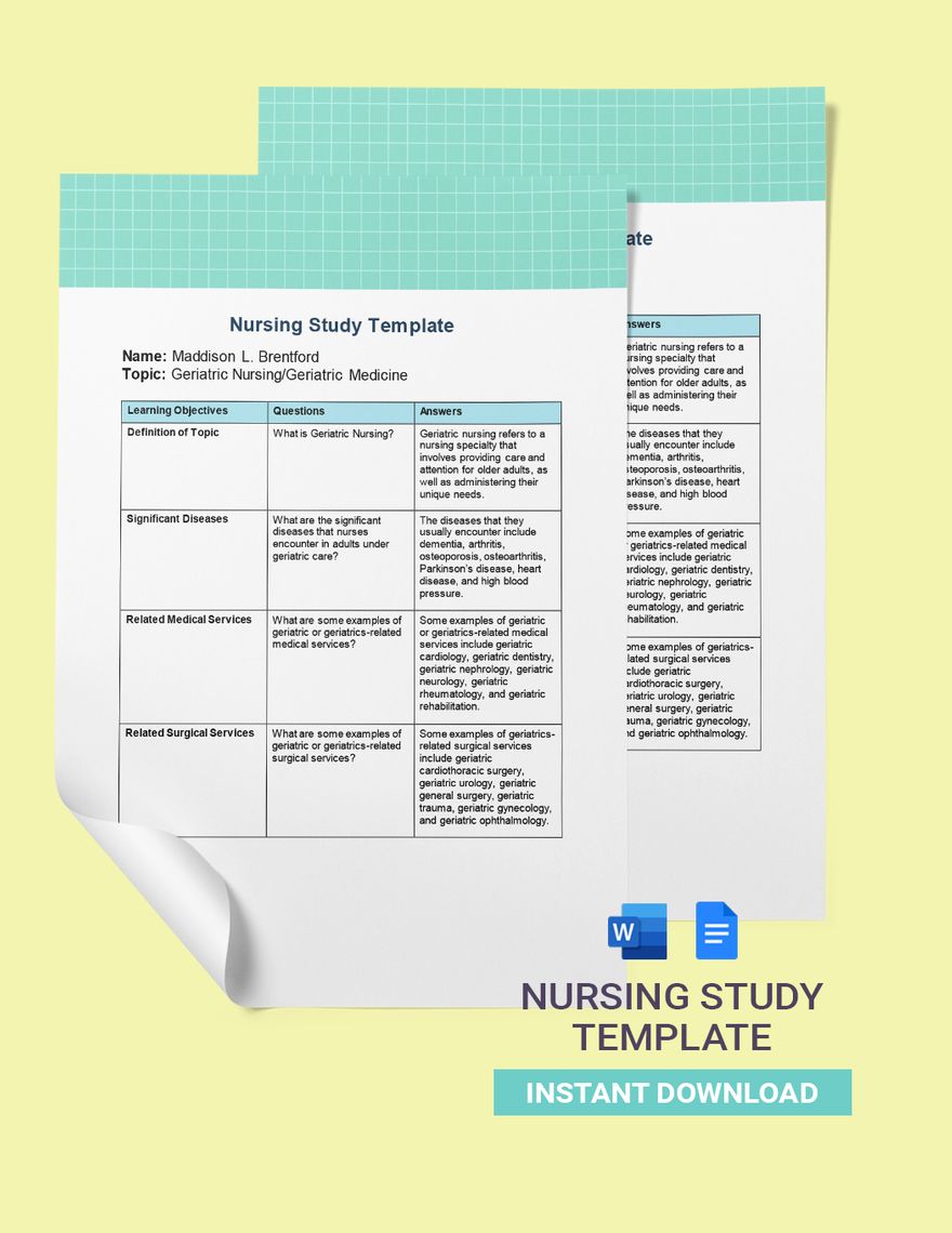 Nursing Study Template