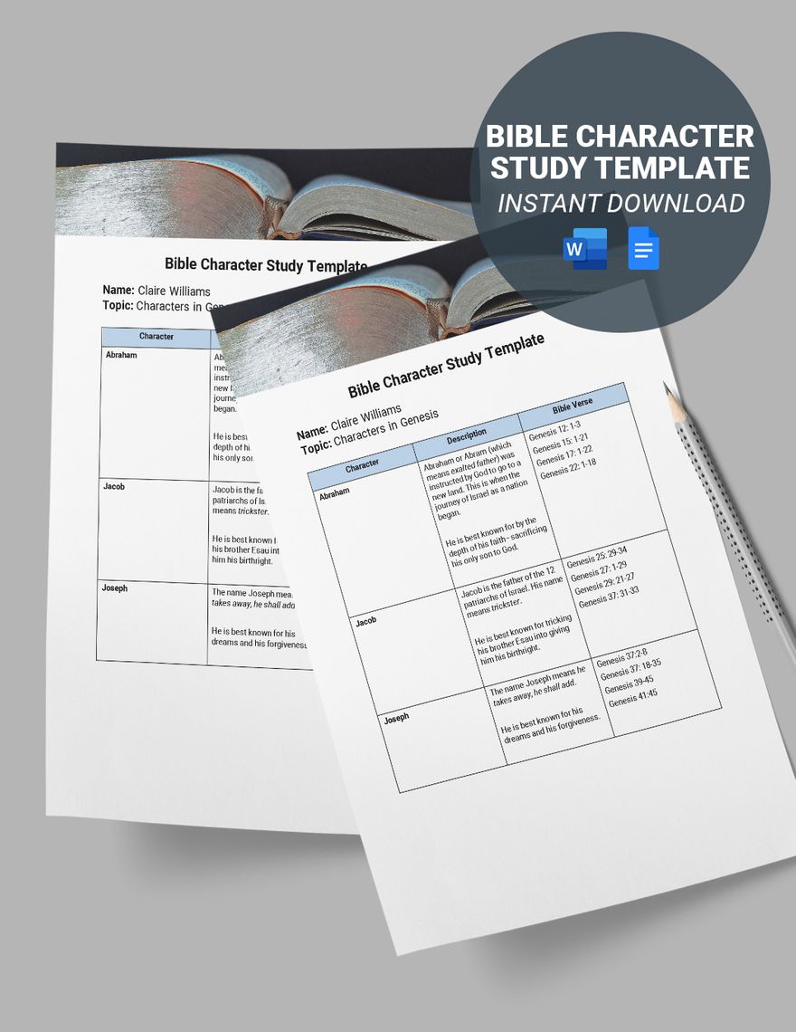 Bible Character Study Template in Word, Google Docs