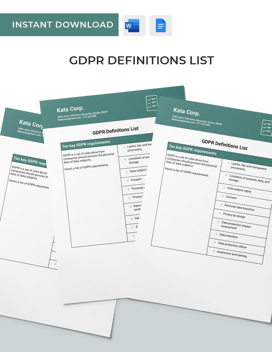 GDPR Definitions List