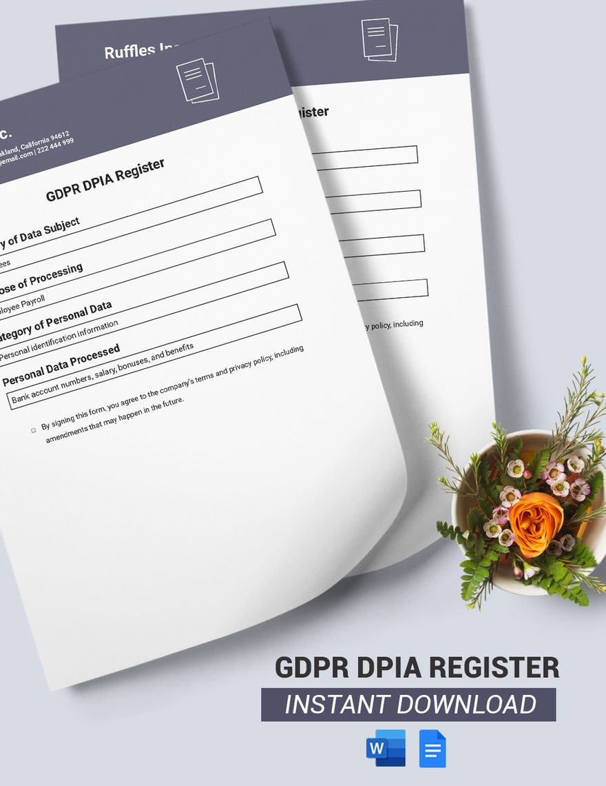 Free GDPR DPIA Register