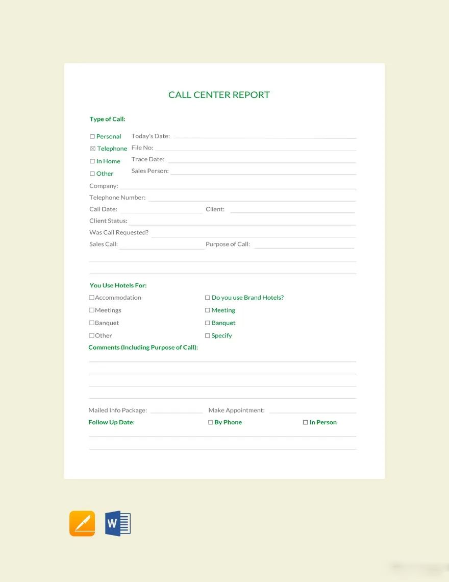 Call Center Report Template