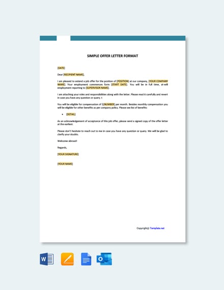 FREE simple Job Offer Template - Word (DOC) | Google Docs | Apple (MAC ...