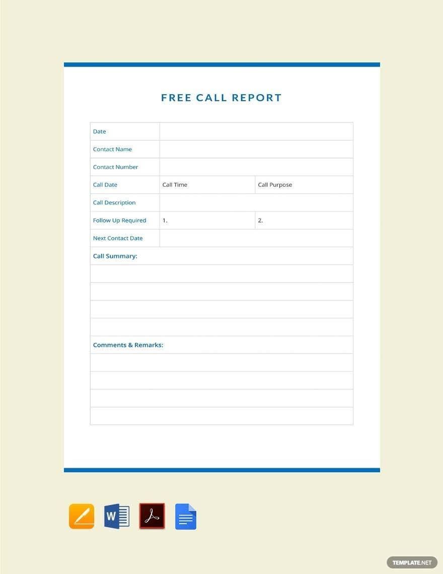 Editable Call Report Template