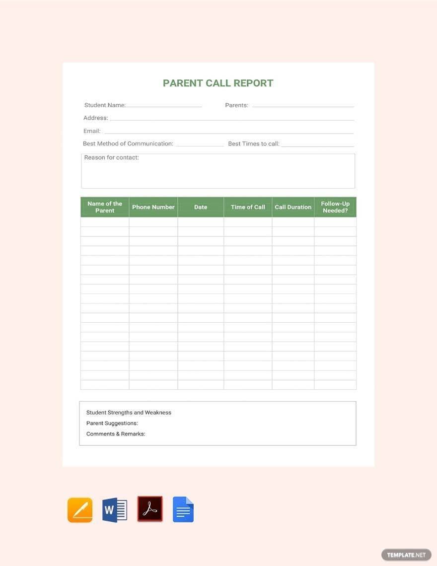 Parent Call Report Template
