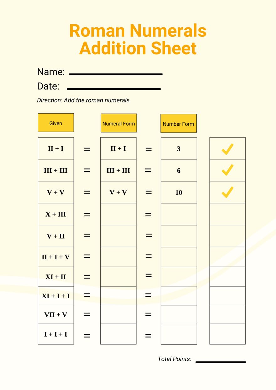 Free Roman Numerals Addition Chart