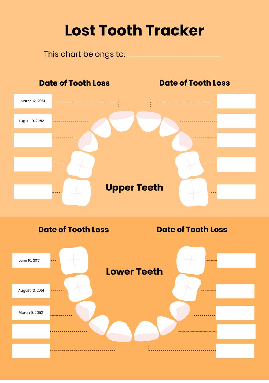 Lost Tooth Chart in PDF, Illustrator