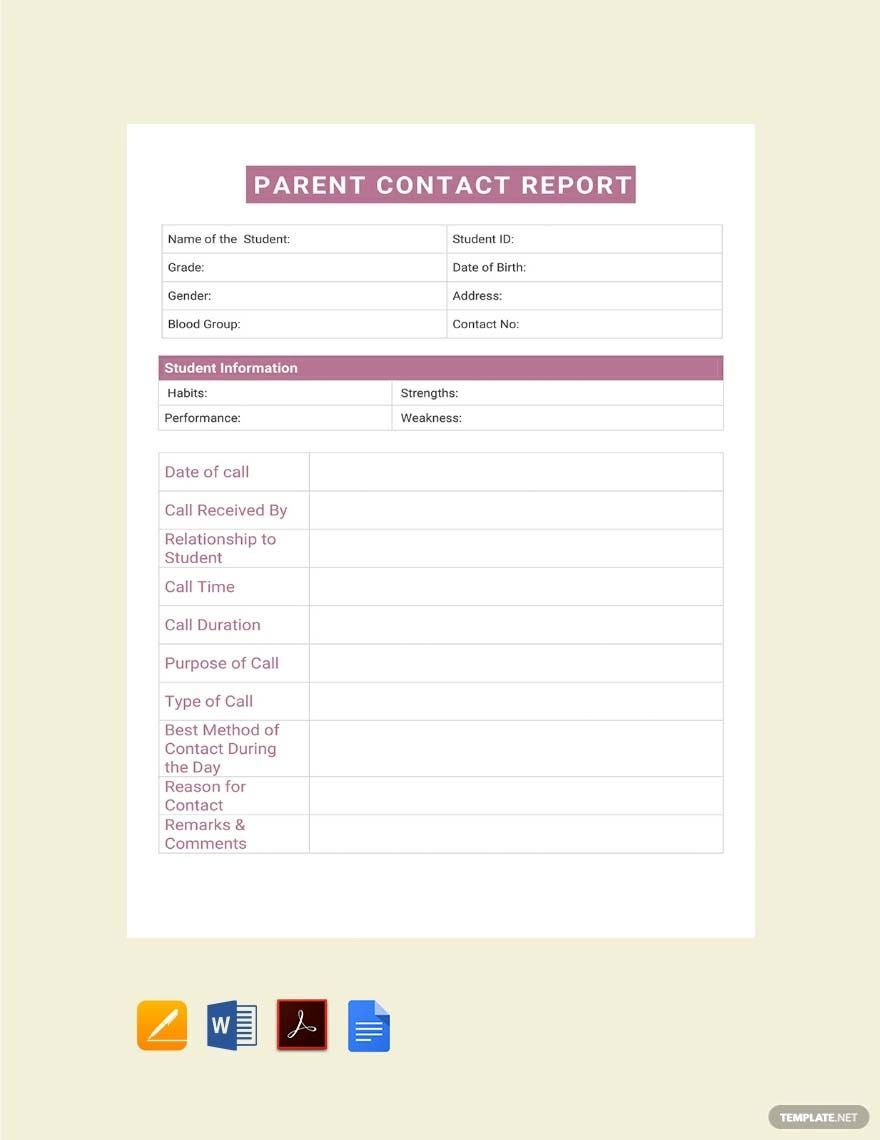 Parent Contact Report Template