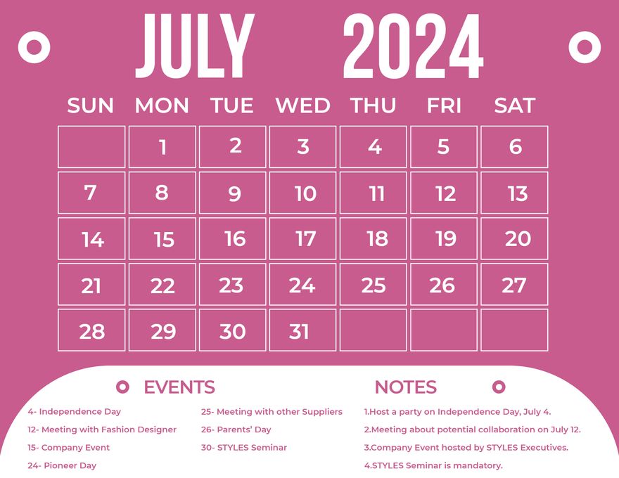 Free Printable July 2024 Calendar With Holidays - Printable Online