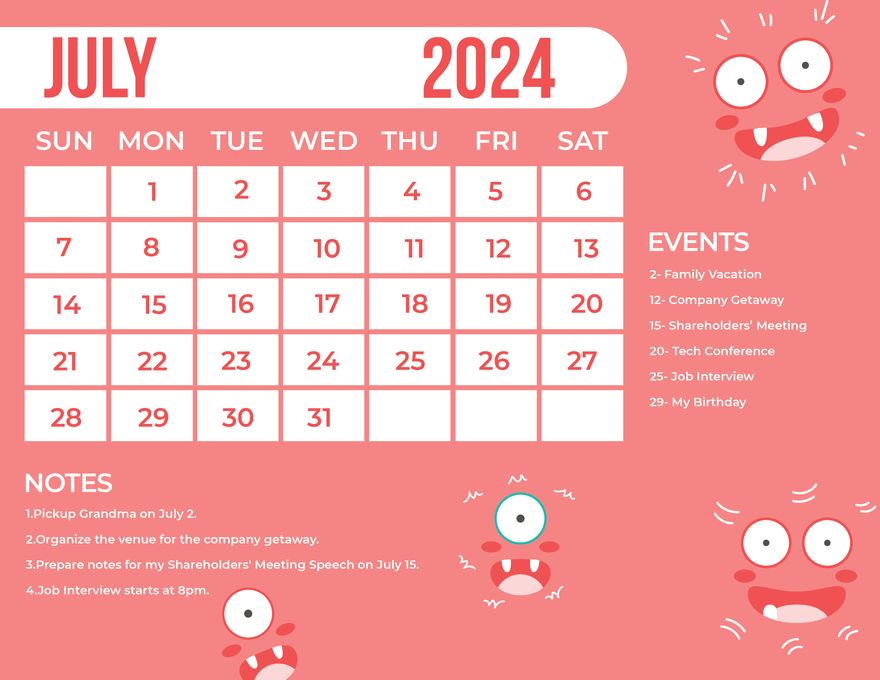 FREE July 2024 Calendar Template Download In Word Google Docs Excel Google Sheets