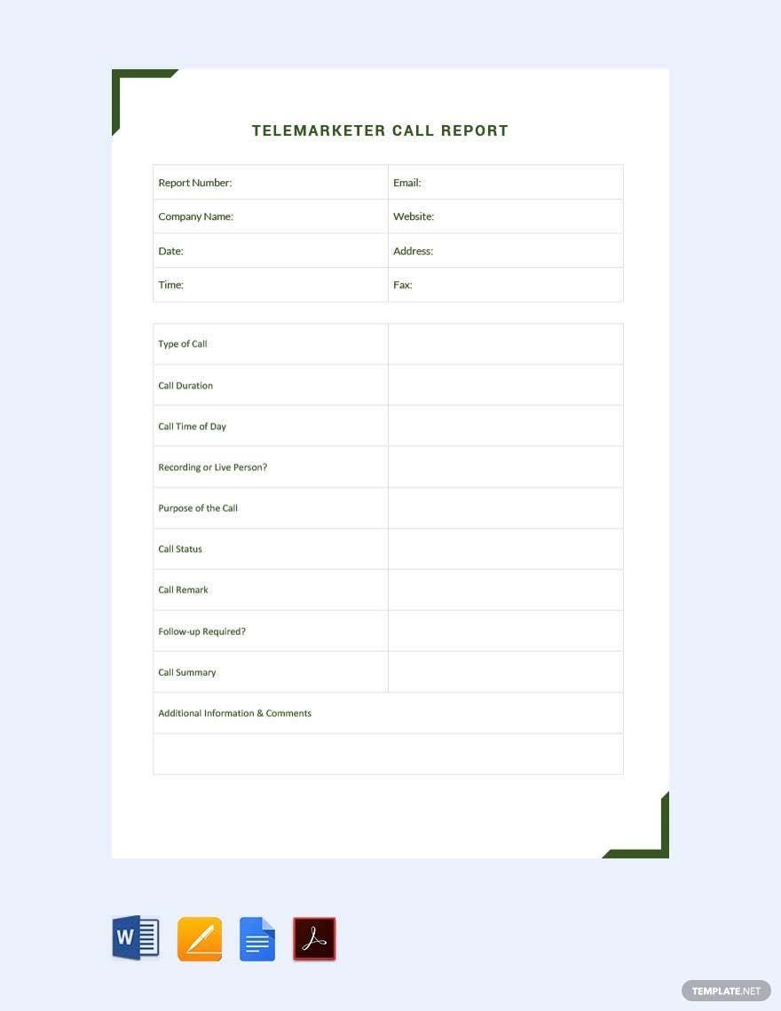 Free Telemarketer Call Report Template