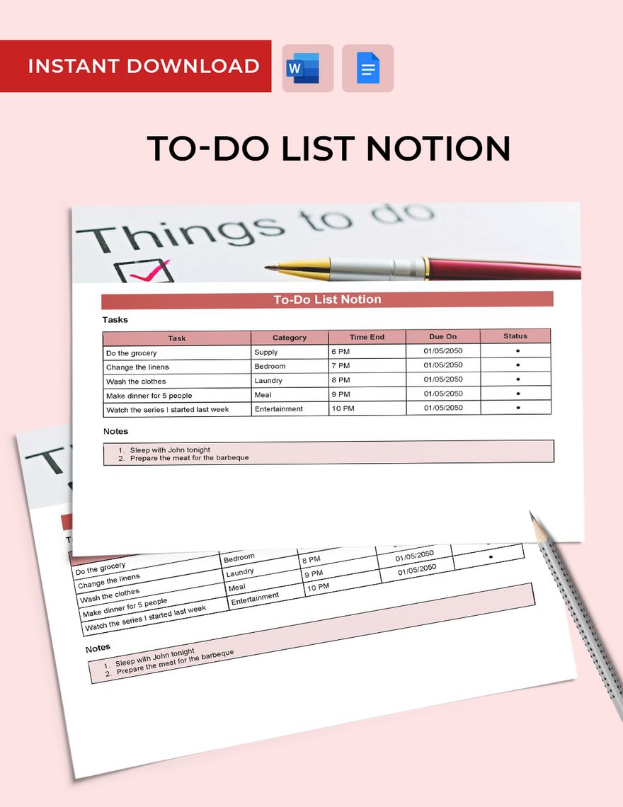 To Do List Notion Template in Word, Google Docs - Download | Template.net