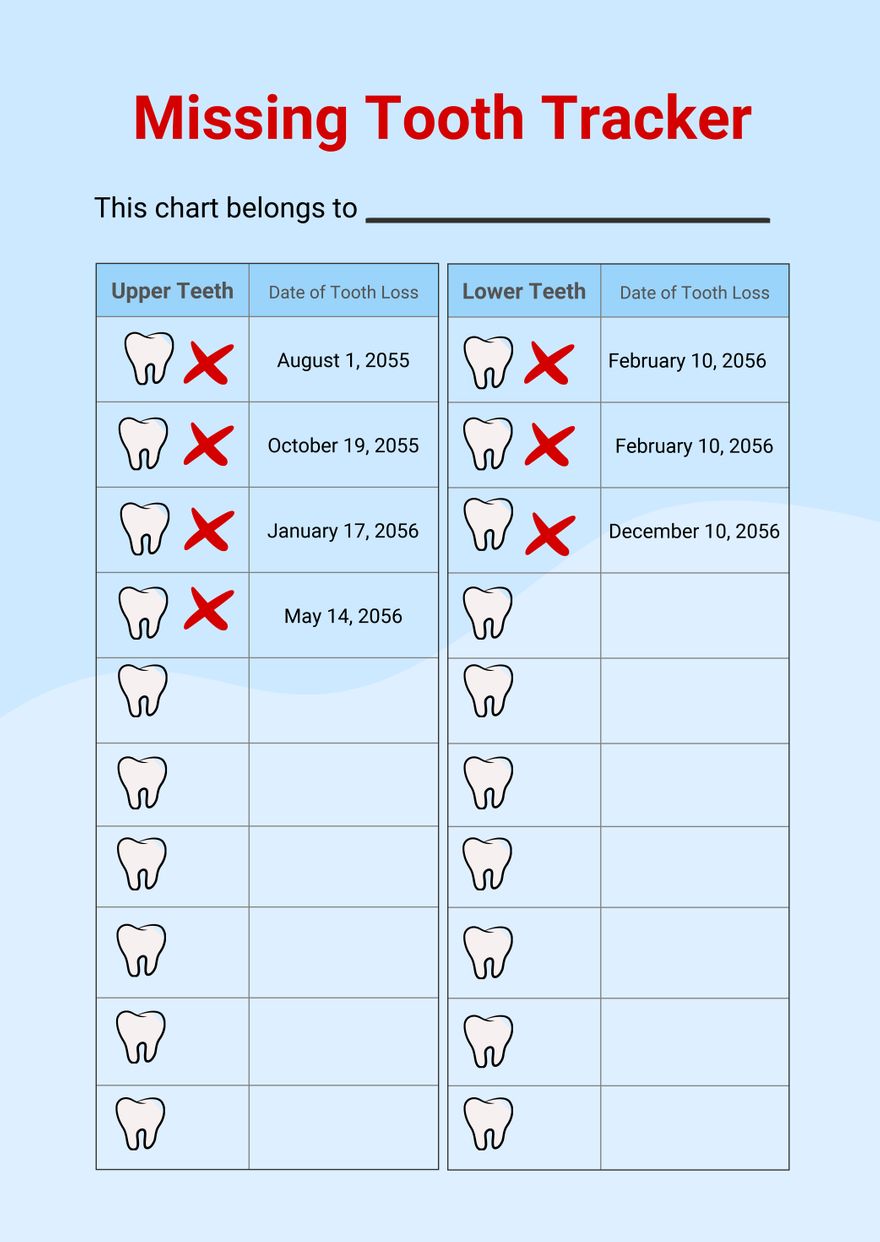 Missing Tooth Chart in PDF, Illustrator