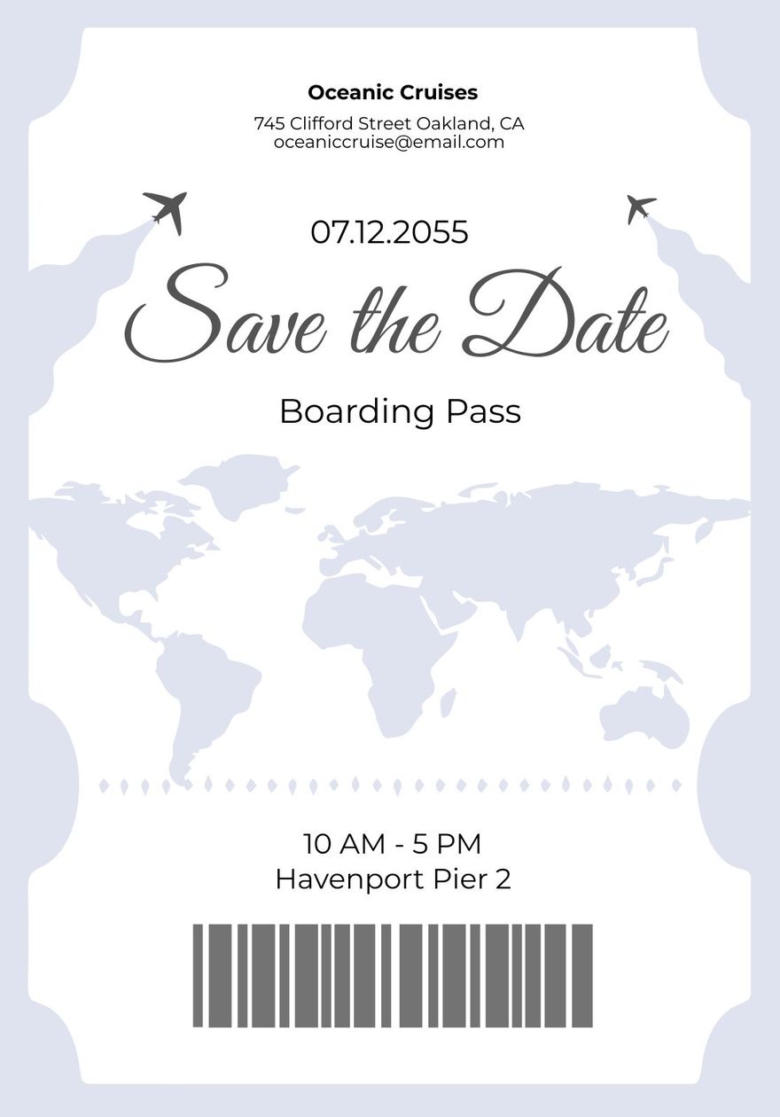 Boarding Pass Save The Date Template