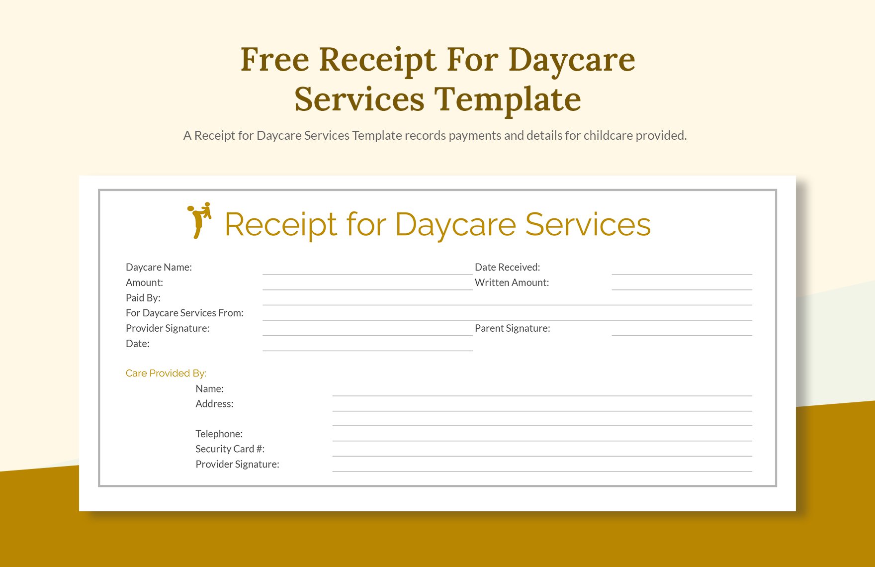 Receipt For Daycare Services Template in Word, Google Docs, Excel, PDF, Google Sheets, Apple Pages, Apple Numbers