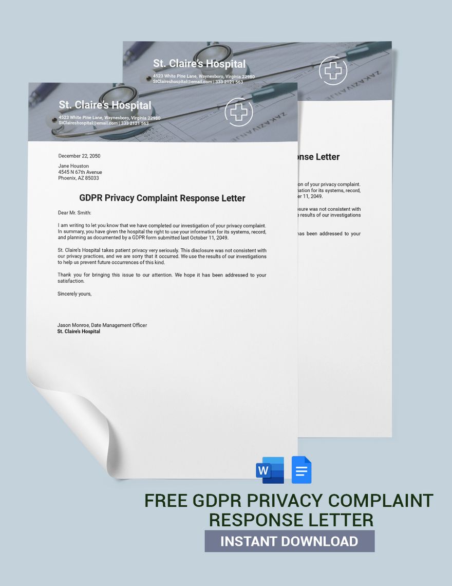 Free GDPR Privacy Complaint Response Letter