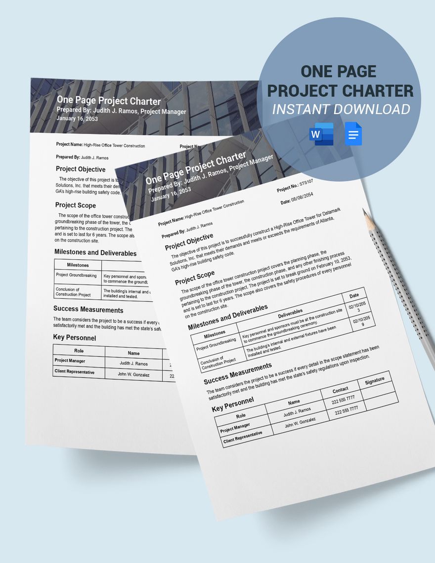 One Page Project Charter Template