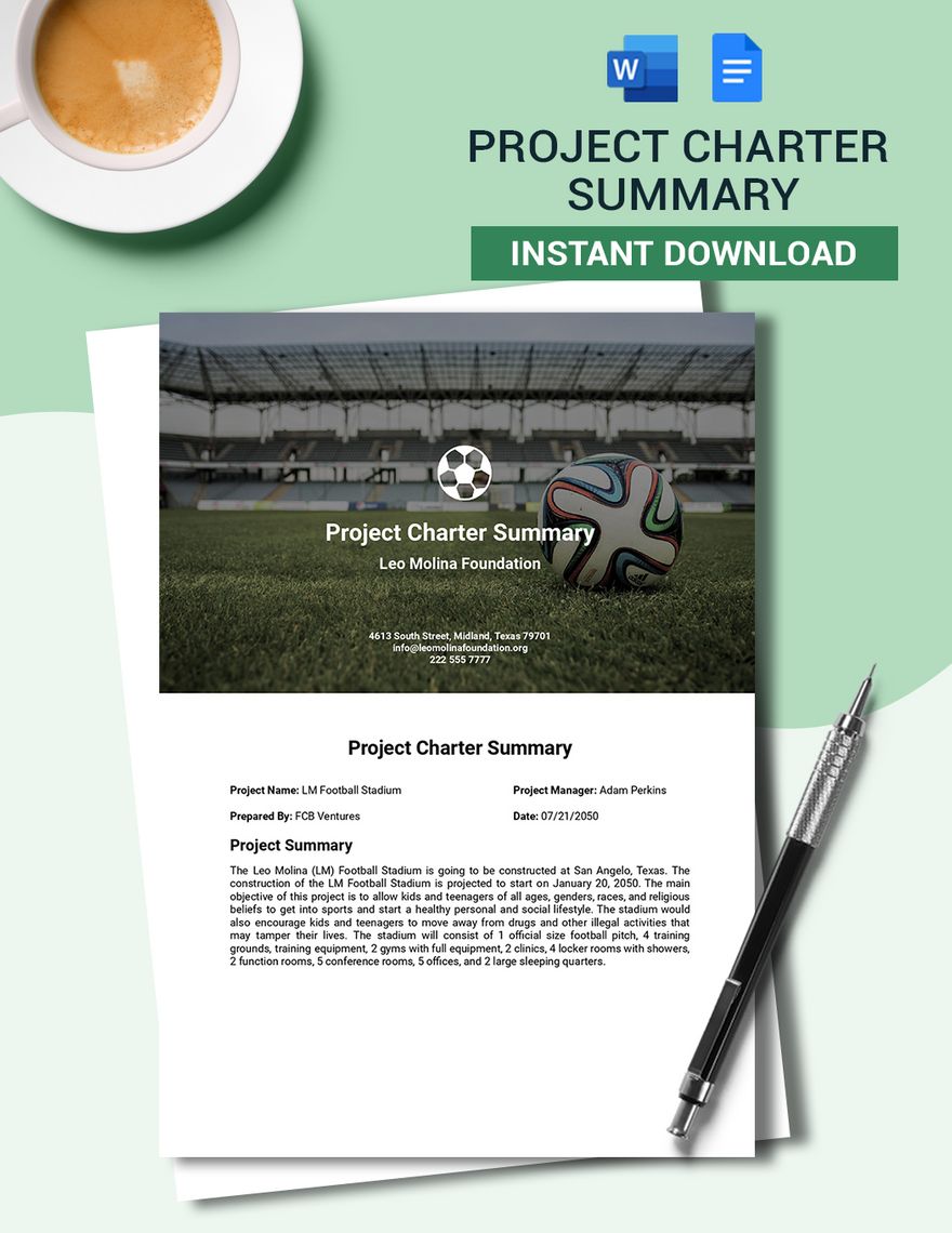 Project Charter Summary Template