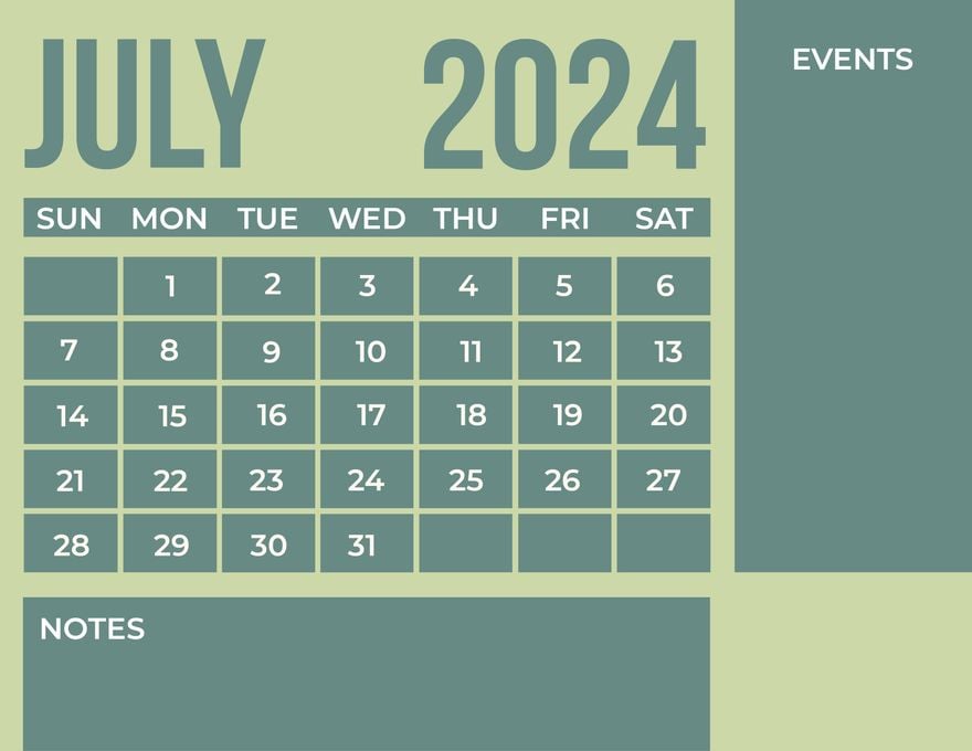 Blank July 2024 Calendar in Word, Illustrator, EPS, SVG, JPG